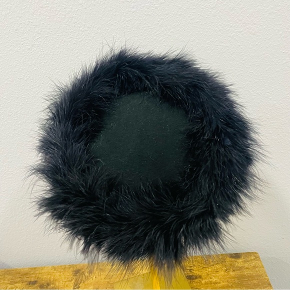 Elegant Black Wool Pill Box Church Hat Feather-Trimmed  with Rhinestone Detail main image 6